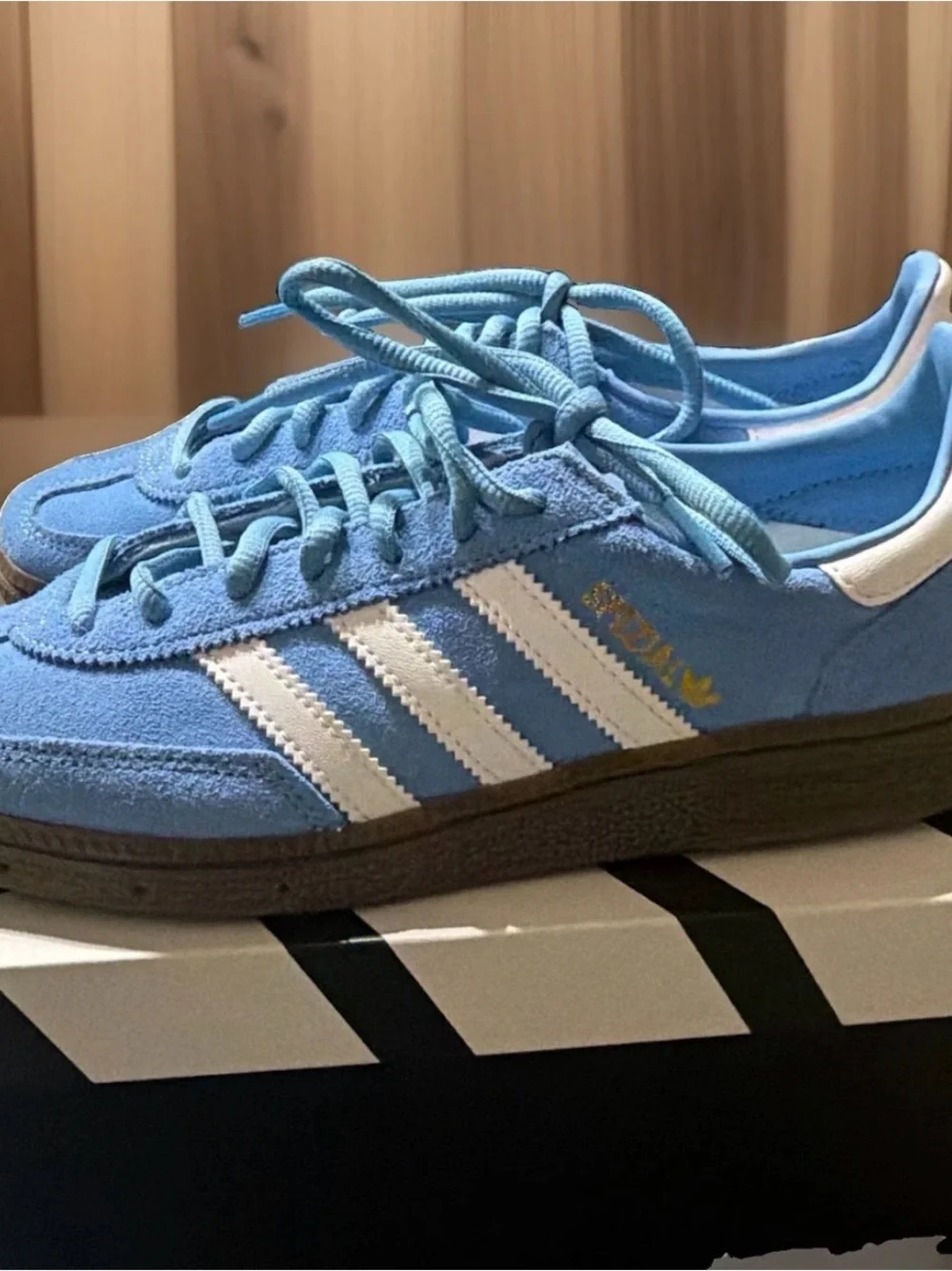 adidas Women's Light Blue Suede Sneakers with White Stripes